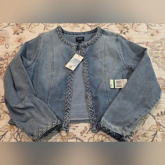 Curve Appeal Braided Denim Jacket, Light Wash - Picture 1 of 7